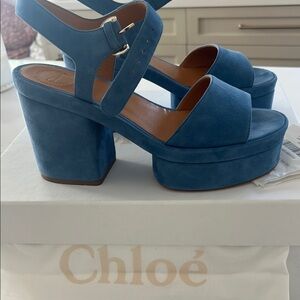 NWT CHLOE Blue Suede Platform Sandals